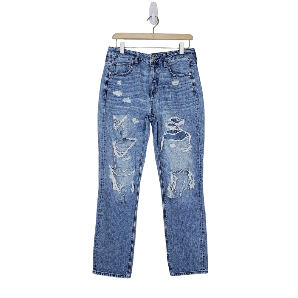 AEO American Eagle Womens Hi-Rise Tomgirl Distressed Jeans Size 10
